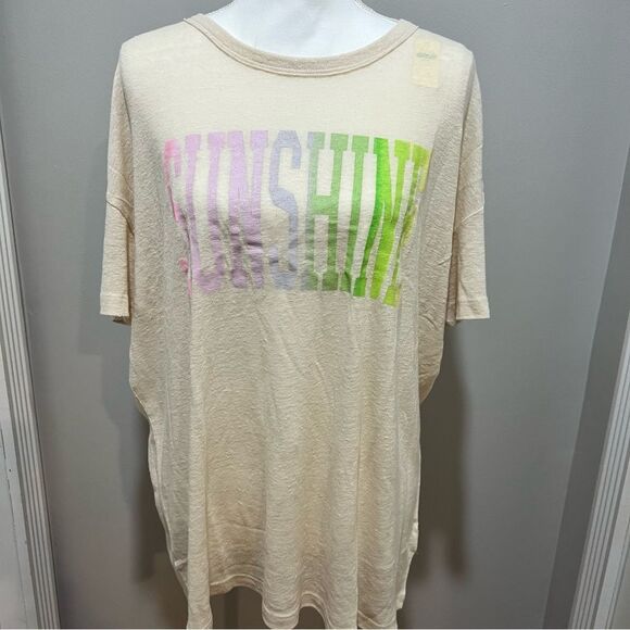 NWT Aerie Linen Blend sunshine Tee Tshirt sz Medium Relaxed Fit womens - Picture 2 of 8